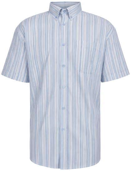 Kam Jeans 6373 Casual Striped Short Sleeve Shirt Blue - Camisas - Camisas Homem Tamanhos Grandes