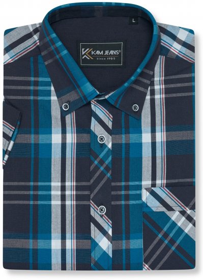 Kam Jeans 6380 Casual Checked Short Sleeve Shirt Navy - Camisas de manga curta - Camisas de Manga Curta Tamanhos Grandes