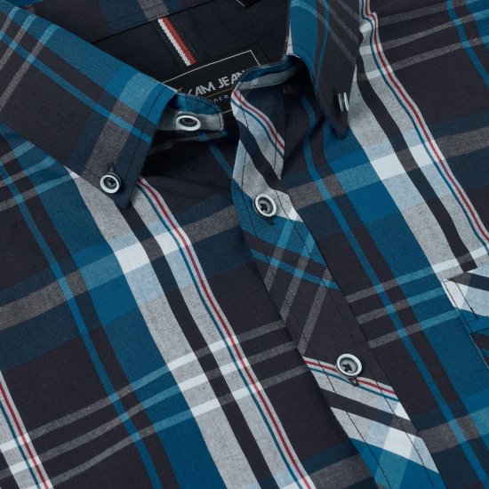 Kam Jeans 6380 Casual Checked Short Sleeve Shirt Navy - Camisas de manga curta - Camisas de Manga Curta Tamanhos Grandes