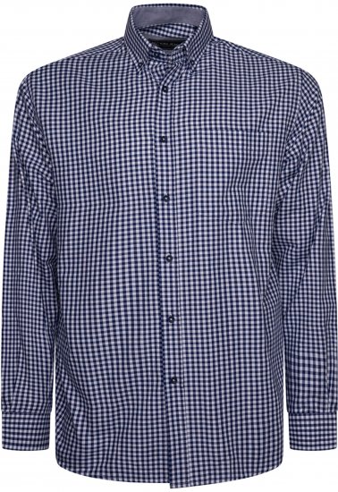 Kam Jeans 6351 Classic Gingham Shirt Long Sleeve Navy - Camisas - Camisas Homem Tamanhos Grandes