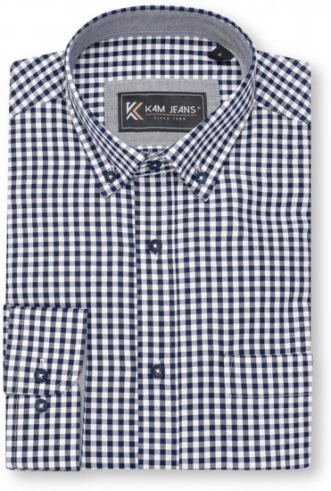 Kam Jeans 6351 Classic Gingham Shirt Long Sleeve Navy - Camisas - Camisas Homem Tamanhos Grandes