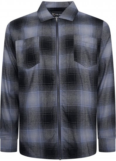 Kam Jeans 6354 Zip Through Check Shirt Charcoal - Camisas - Camisas Homem Tamanhos Grandes