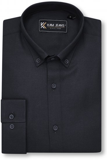Kam Jeans 6357 Dobby Weave Shirt Black - Camisas - Camisas Homem Tamanhos Grandes