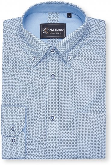 Kam Jeans 6361 All Over Geo Print Long Sleeve Shirt Sky Blue - Camisas - Camisas Homem Tamanhos Grandes
