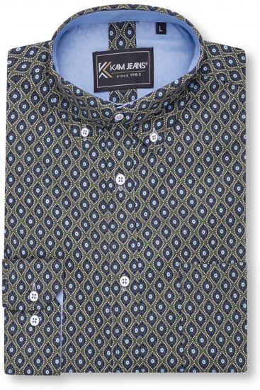 Kam Jeans 6362 All Over Eye Print Long Sleeve Navy - Camisas - Camisas Homem Tamanhos Grandes