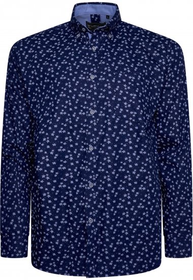 Kam Jeans 6364 All Over Floral Print Long Sleeve Shirt Navy - Camisas - Camisas Homem Tamanhos Grandes