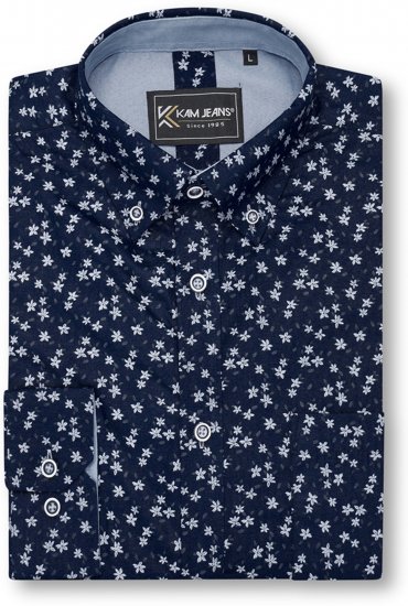 Kam Jeans 6364 All Over Floral Print Long Sleeve Shirt Navy - Camisas - Camisas Homem Tamanhos Grandes