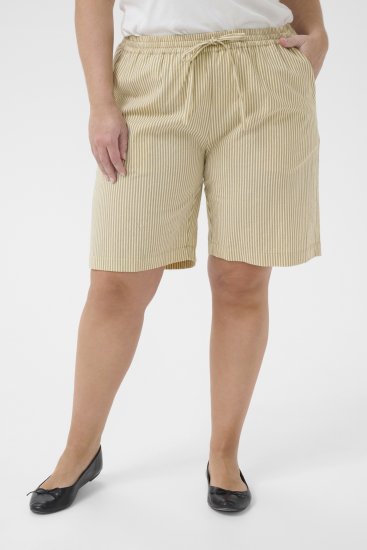 Kaffe Curve Nana Calções às riscas Chincilla/Branco às riscas - Jeans & Calças Femininas em Tamanhos Grandes – Plus Size - 