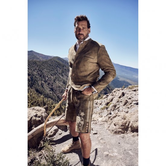 JP1880 Shorts Goat Suede with Belt Buckle Traditional Moss Green - Roupa de festa - Roupa de festa – Para celebrar com estilo e conforto