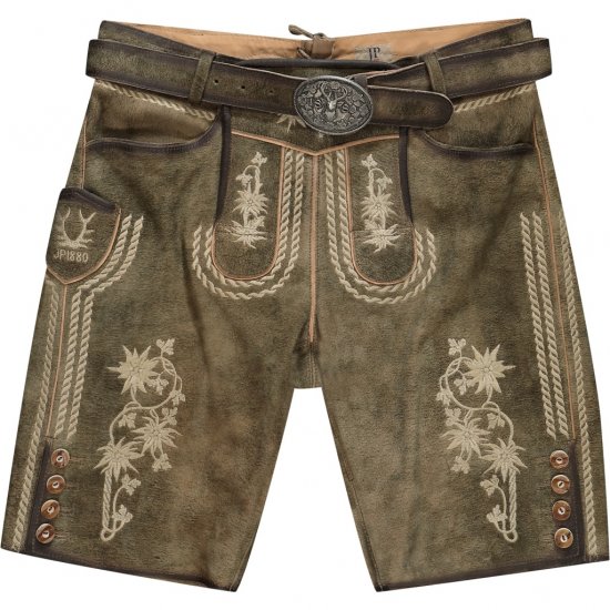 JP1880 Shorts Goat Suede with Belt Buckle Traditional Moss Green - Roupa de festa - Roupa de festa – Para celebrar com estilo e conforto
