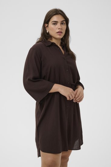 Kaffe Curve Mille Short Shirt Dress Black Coffee Brown - Vestidos mini - 
