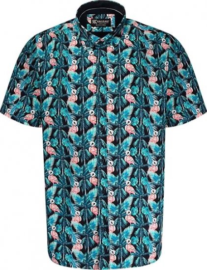 Kam Jeans P024 Flamingo Print Shirt Black - Camisas - Camisas Homem Tamanhos Grandes