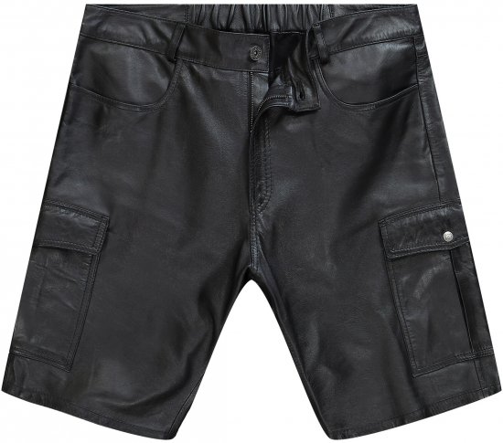 JP1880 Leather Shorts Cargo Pockets Lamb Nappa Leather Black - Calções - Calções Homem Tamanhos Grandes
