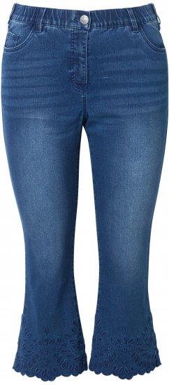 Ulla Popken Cropped Flared Eyelet Jeans Denim Blue - Jeans & Calças Femininas em Tamanhos Grandes – Plus Size - 