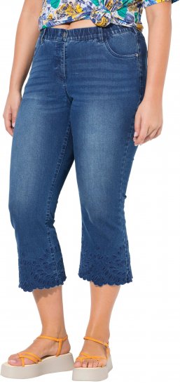 Ulla Popken Cropped Flared Eyelet Jeans Denim Blue - Jeans & Calças Femininas em Tamanhos Grandes – Plus Size - 