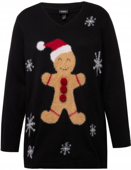 Ulla Popken Gingerbread Man Christmas Sweater Black - Sweatshirts & hoodies - 