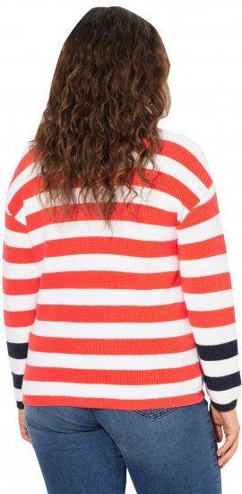 Ulla Popken Mixed Stripe Long Sleeve Sweater Hibiscus Red - Sweatshirts & hoodies - 