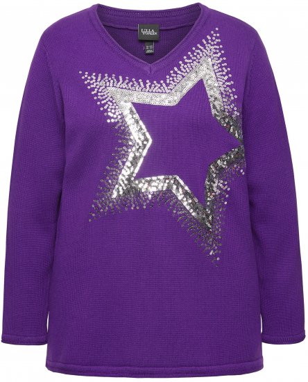 Ulla Popken Sequined Star Rolled Edge Sweater Dark Purple - Sweatshirts & hoodies - 