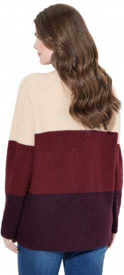 Ulla Popken Cable Knit Block Stripe V-Neck Sweater Dark Ruby - Sweatshirts & hoodies - 