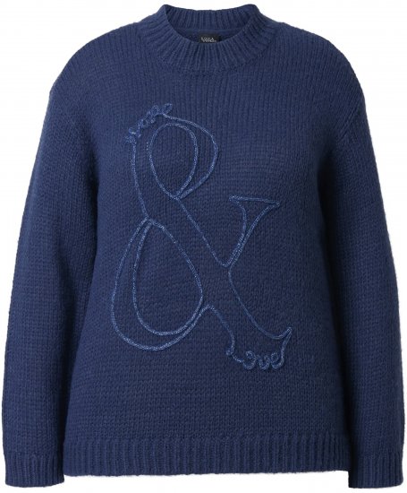 Ulla Popken Textured Glitter Embroidery Oversized Sweater Ink Blue - Sweatshirts & hoodies - 