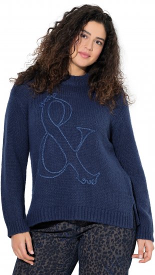 Ulla Popken Textured Glitter Embroidery Oversized Sweater Ink Blue - Sweatshirts & hoodies - 