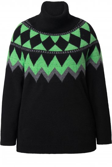 Ulla Popken Neon Alpine Pattern Long Sleeve Turtleneck Sweater Apple Green - Sweatshirts & hoodies - 