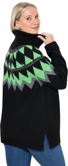 Ulla Popken Neon Alpine Pattern Long Sleeve Turtleneck Sweater Apple Green - Sweatshirts & hoodies - 