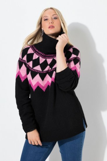 Ulla Popken Neon Alpine Pattern Long Sleeve Turtleneck Sweater Light Pink - Sweatshirts & hoodies - Sweatshirts, Hoodies e Malhas Aconchegantes