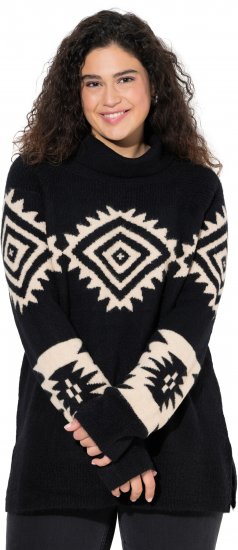 Ulla Popken Aztec Pattern Turtleneck Sweater Black - Sweatshirts & hoodies - 