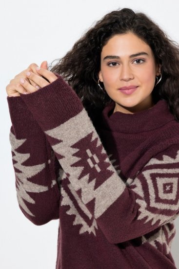 Ulla Popken Aztec Pattern Turtleneck Sweater Plum - Sweatshirts & hoodies - Sweatshirts, Hoodies e Malhas Aconchegantes
