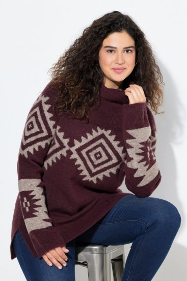 Ulla Popken Aztec Pattern Turtleneck Sweater Plum - Sweatshirts & hoodies - Sweatshirts, Hoodies e Malhas Aconchegantes
