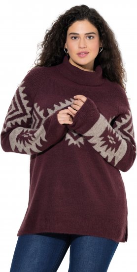 Ulla Popken Aztec Pattern Turtleneck Sweater Plum - Sweatshirts & hoodies - 