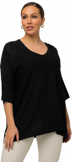 Ulla Popken Oversized 3/4 Sleeve V-Neck Sweater Black - Sweatshirts & hoodies - 