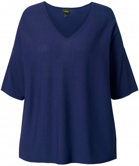 Ulla Popken Oversized 3/4 Sleeve V-Neck Sweater Navy - Sweatshirts & hoodies - 