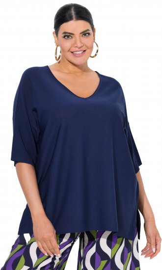 Ulla Popken Oversized 3/4 Sleeve V-Neck Sweater Navy - Sweatshirts & hoodies - 