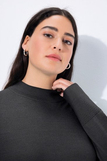 Ulla Popken Long Sleeves Mock Turtleneck Sweater Charcoal Grey Melange - Sweatshirts & hoodies - Sweatshirts, Hoodies e Malhas Aconchegantes
