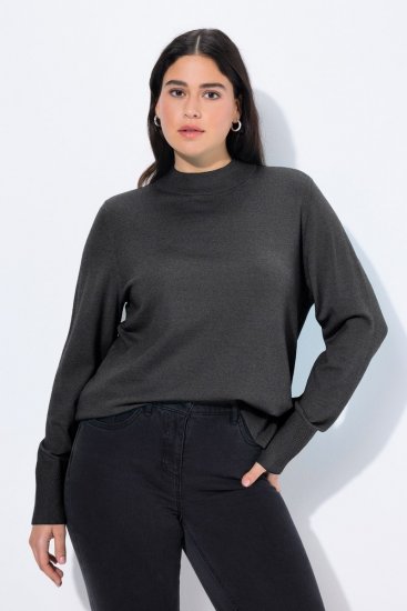 Ulla Popken Long Sleeves Mock Turtleneck Sweater Charcoal Grey Melange - Sweatshirts & hoodies - Sweatshirts, Hoodies e Malhas Aconchegantes