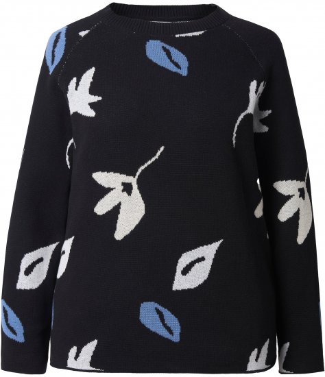 Ulla Popken Eco Cotton Leaf Pattern Long Sleeve Sweater Black - Sweatshirts & hoodies - 