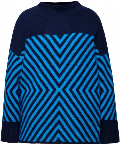Ulla Popken Graphic Stripe Long Sleeve Turtleneck Sweater Navy - Sweatshirts & hoodies - 