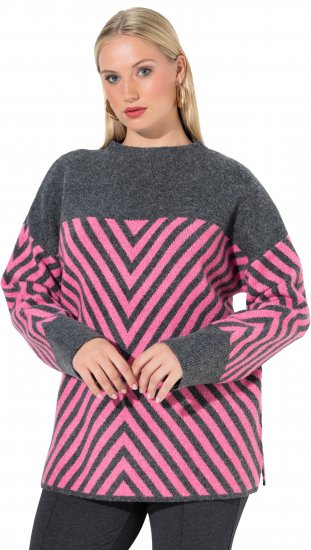 Ulla Popken Graphic Stripe Long Sleeve Turtleneck Sweater Flamingo - Sweatshirts & hoodies - 
