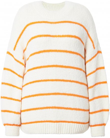 Ulla Popken Oversized Striped Balloon Sleeve Sweater Off-White - Sweatshirts & hoodies - 