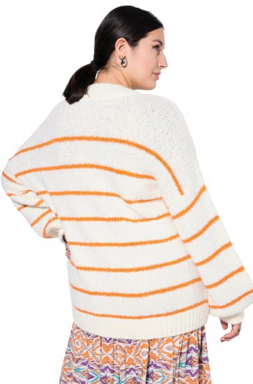 Ulla Popken Oversized Striped Balloon Sleeve Sweater Off-White - Sweatshirts & hoodies - 