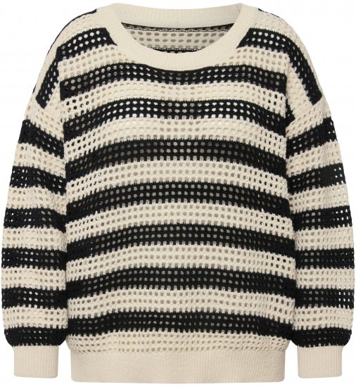 Ulla Popken Striped Long Sleeve Crocheted Sweater Vanilla - Sweatshirts & hoodies - 