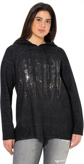 Ulla Popken Sequined Knit Long Sleeve Hoodie Black - Sweatshirts & hoodies - 