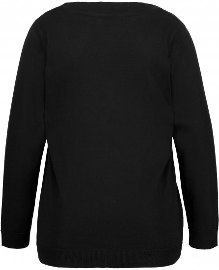 Ulla Popken Soft Fine Knit Pullover V-Neck Sweatshirt Black - Sweatshirts & hoodies - 