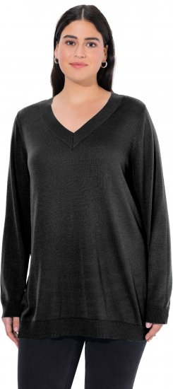 Ulla Popken Soft Fine Knit Pullover V-Neck Sweatshirt Black - Sweatshirts & hoodies - 