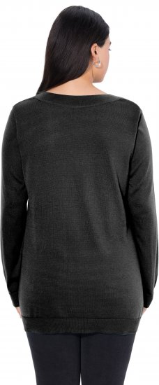 Ulla Popken Soft Fine Knit Pullover V-Neck Sweatshirt Black - Sweatshirts & hoodies - 