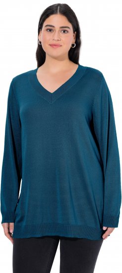 Ulla Popken Soft Fine Knit Pullover V-Neck Sweatshirt Teal - Sweatshirts & hoodies - 