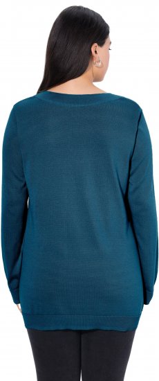 Ulla Popken Soft Fine Knit Pullover V-Neck Sweatshirt Teal - Sweatshirts & hoodies - 