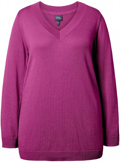 Ulla Popken Soft Fine Knit Pullover V-Neck Sweatshirt Dark Lilac - Sweatshirts & hoodies - 